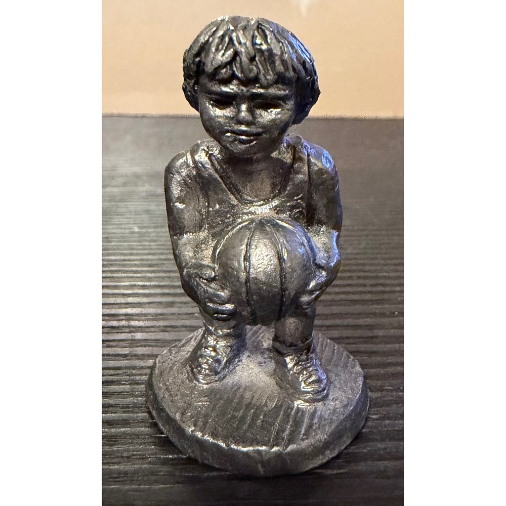 Ricker Bartlett Pewter Signed & Dated Basketball Boy Figurine 2.2" Tall Vintage